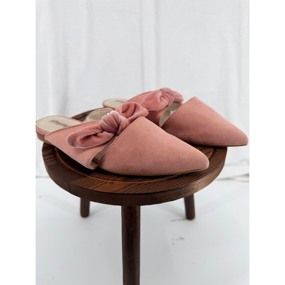 Jeffrey Campbell Charlin-2 Pink Velvet Bow Pointed Toe Mules Flats 8M Coquette - Picture 5 of 8